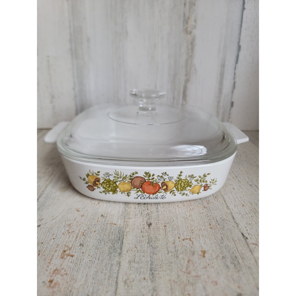 L'Echalote vintage‎ Corningware spice of Life casserole square kitchen dish